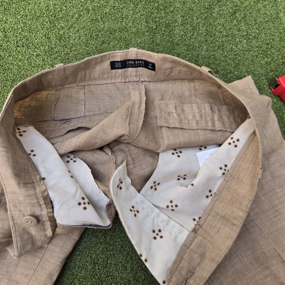 Zara Basic Pants Women's Size 2 Khaki/tan 100% Linen
